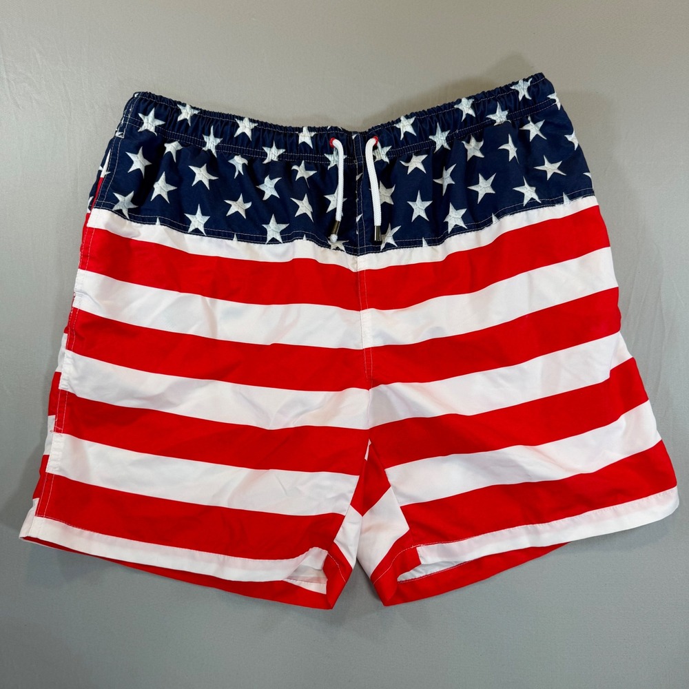 Crown &‎ Ivy Mens American Flag Swim Trunks Stars Stripes Patriotic Shorts XL